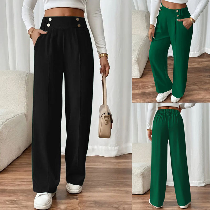 Damen weite High-Waist Hose mit eleganten Knopfdetails WW