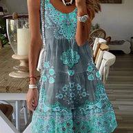 Damen Sommerliches Tunika-Kleid mit floralen Mustern und schwingendem Rock WW