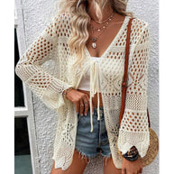 Damen Strick-Cardigan mit offenen Maschen und Binde-Detail WW