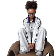 Damen sportlicher Freizeitanzug mit modischem Kragen und weiten Beinen WW