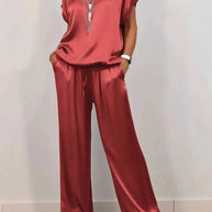 Damen elegantes Lounge-Set mit fließendem Schnitt und elastischem Bund WW