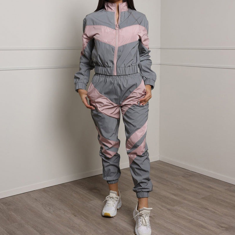 Damen Sportliches Windbreaker-Set mit modernem Farbblock-Design und elastischen Bündchen WW