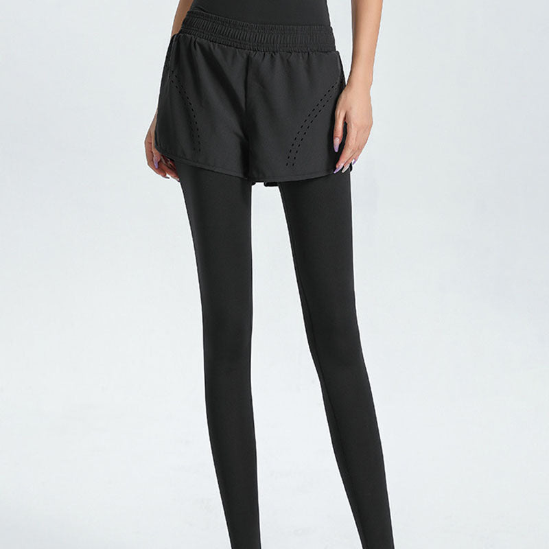 Damen Sportliche Leggings mit integriertem kurzer Shorts WW