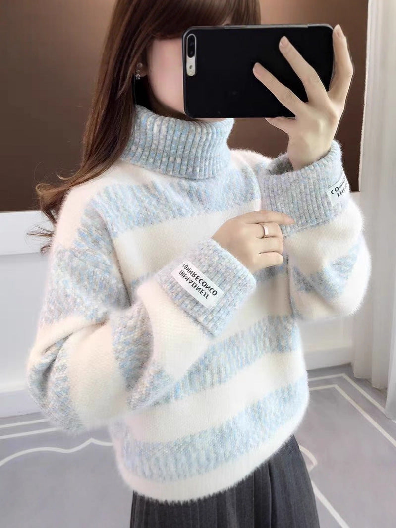 WW | Gestreifter Rollkragen Strickpullover Für Frauen