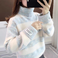 WW | Gestreifter Rollkragen Strickpullover Für Frauen