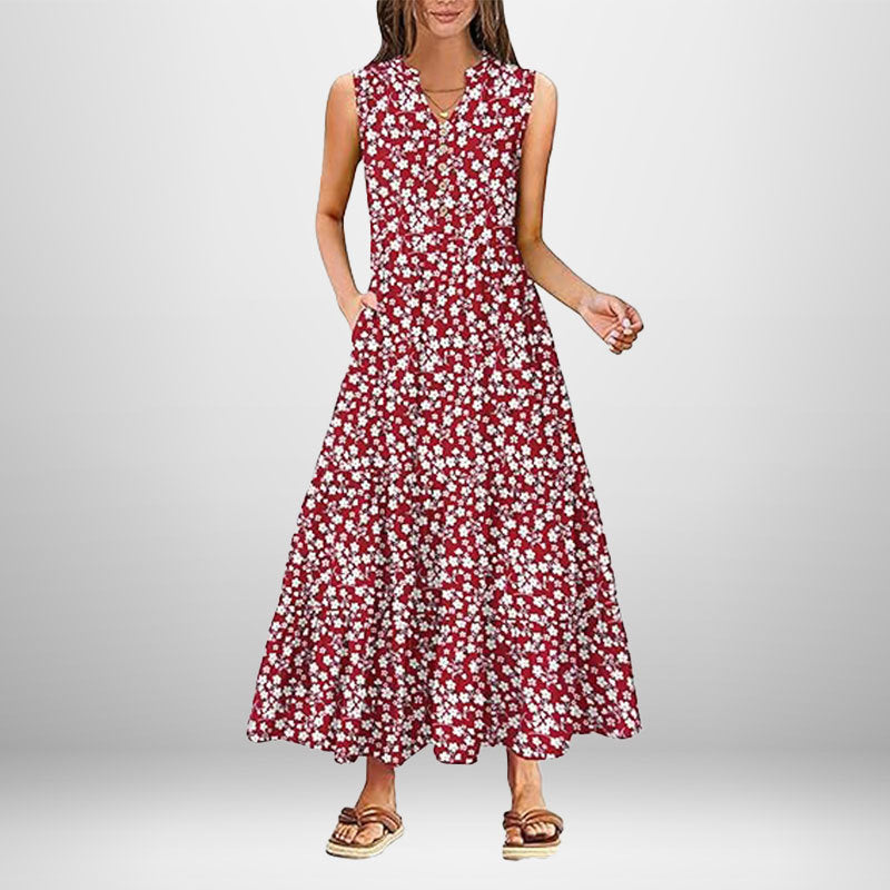 Damen Maxikleid mit Knopfdetail und seitlichen Taschen W&W Mode