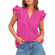 Damen Bluse mit Rüschenärmel und floralem Lochmuster WW