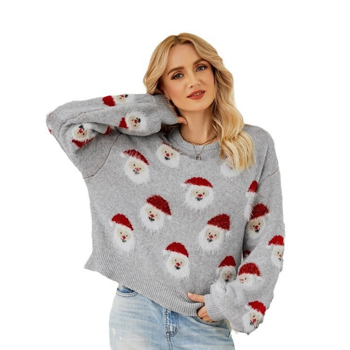 Damen festlicher Pullover mit weihnachtlichem Santa-Muster W&W Mode