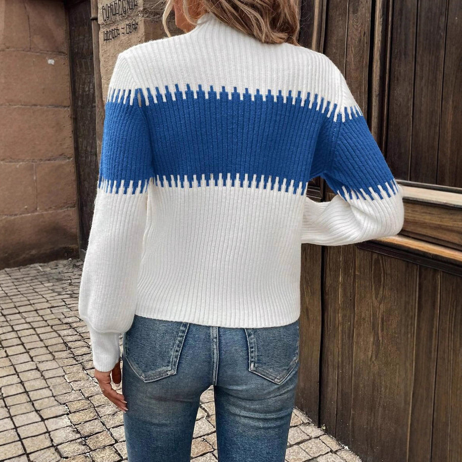Damen Strickpullover mit lässigem Stehkragen und geometrischem Rippmuster WW