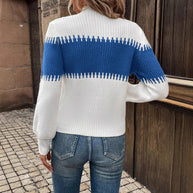 Damen Strickpullover mit lässigem Stehkragen und geometrischem Rippmuster WW