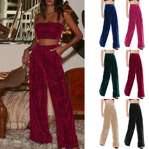 Damen elegante Samtweite Hose mit weitem Bein WW