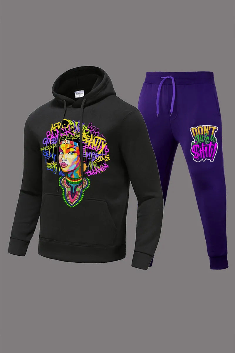 Damen Stadium Hoodie und Jogginghose Set mit buntem Grafiken WW