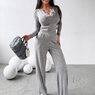 Damen Bequemes Lounge-Set mit Knopfleiste WW