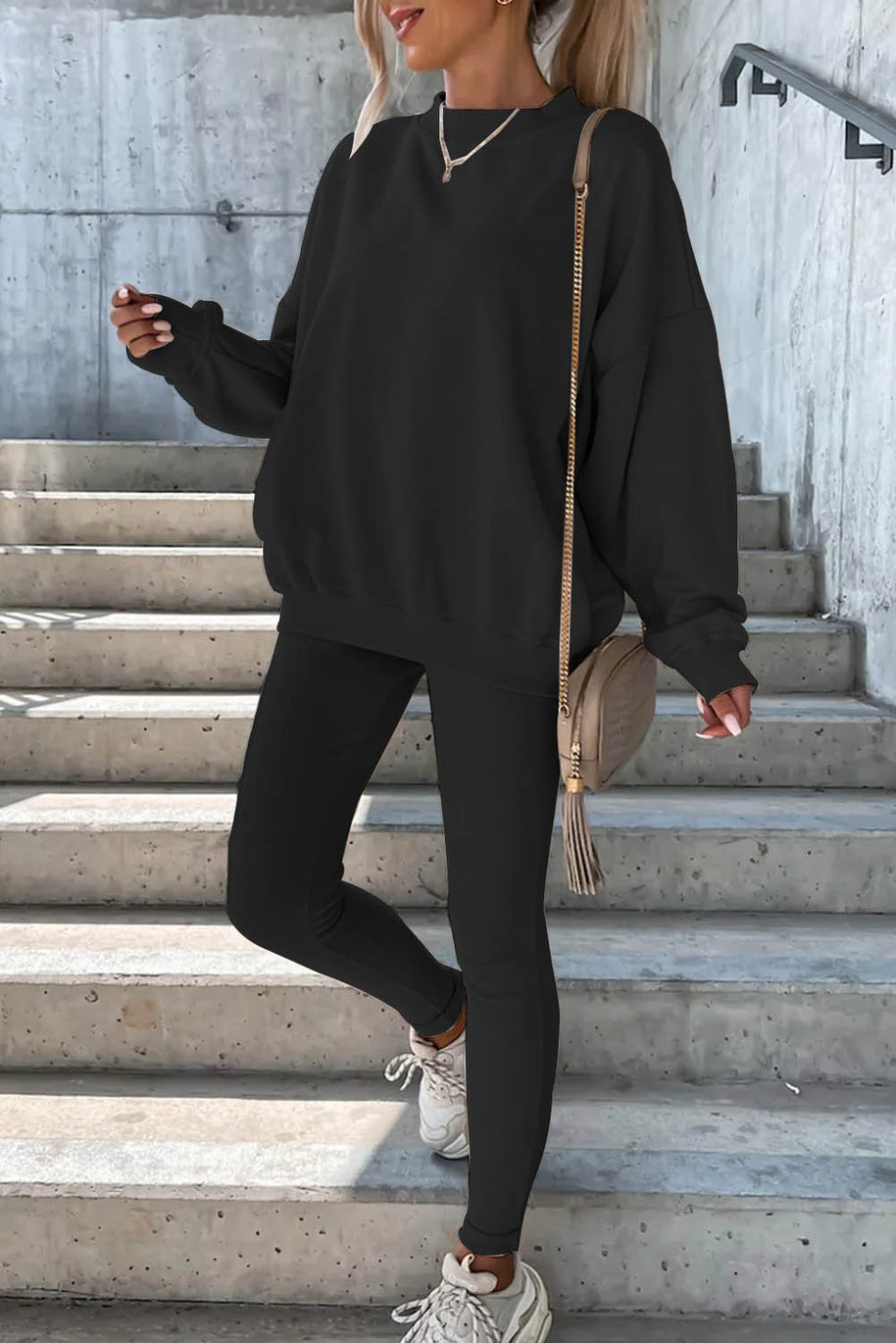 Damen Sportlicher Freizeitanzug mit oversized Sweatshirt und enganliegenden Leggings WW