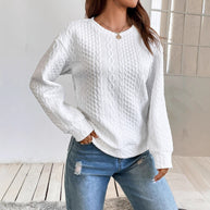 Damen Strickpullover mit strukturierter Oberflächentextur und elegantem Rundhalsausschnitt WW