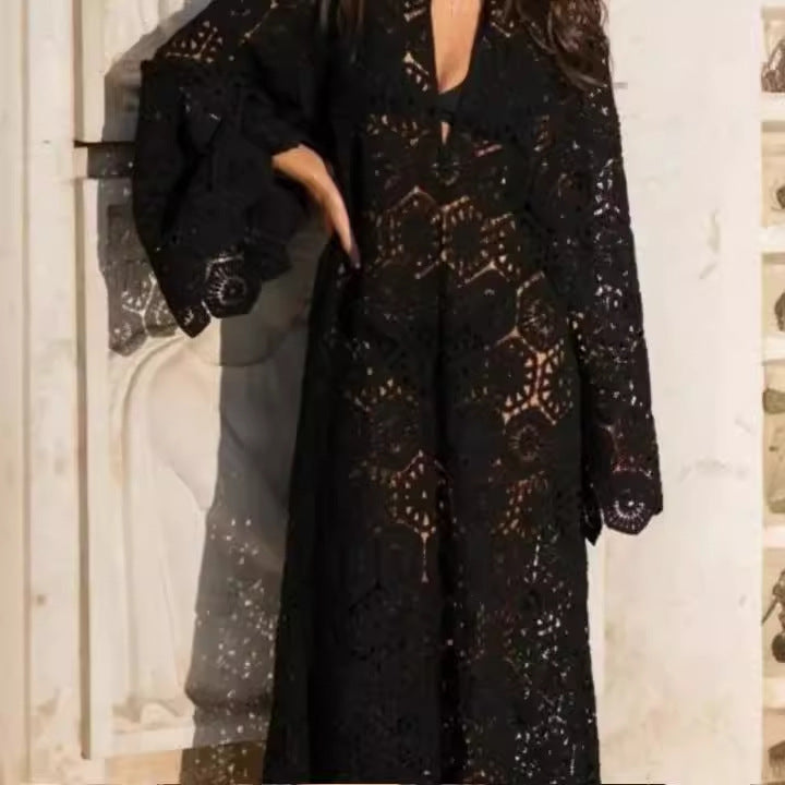 Damen luftiges Häkelkleid mit weiten Ärmeln W&W Mode