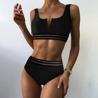 Damen Sportliches Bikini-Set mit hohem Bund und transparenten Akzenten WW