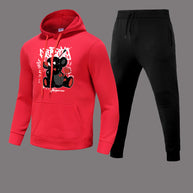 Damen Sportliches Kapuzensweatshirt und Jogginghose Set mit niedlichem Muster WW