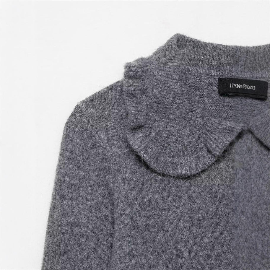 Damen Strickjacke mit dekorativem Kragen und Rüschendetails WW