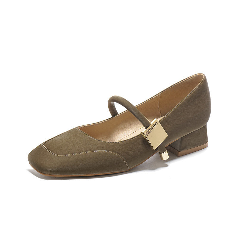 Dame Quadrat-Zehentrenner Mary Jane Pumps mit Blockabsatz WW