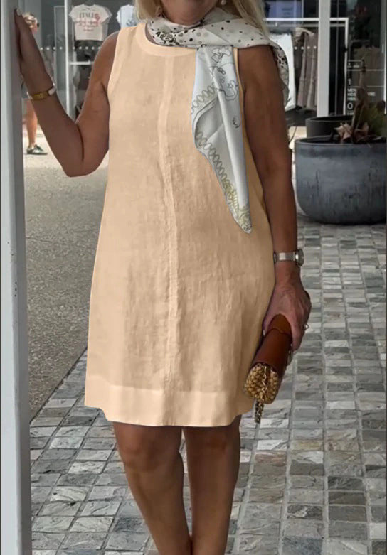 Damen Sommerkleid aus leichtem Leinenstoff mit modischem Halstuch WW