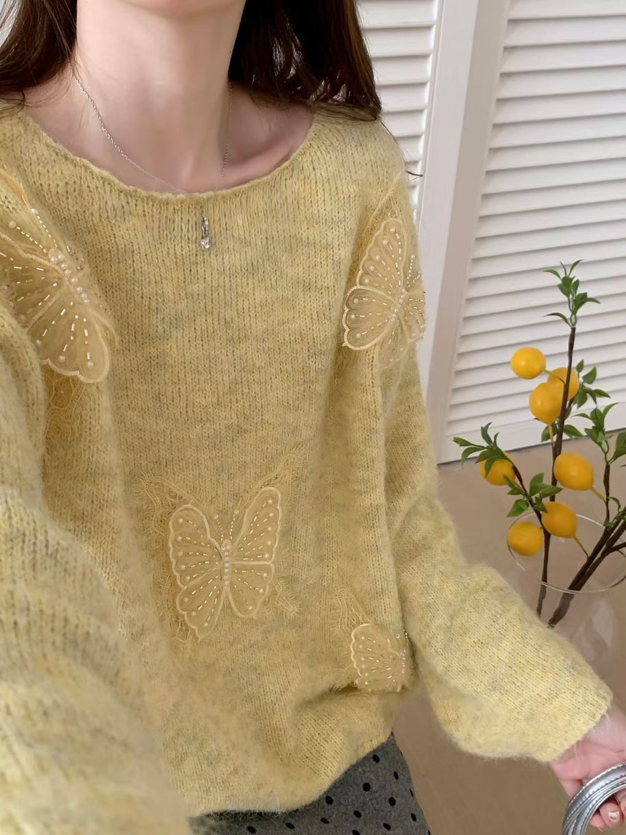 WW | Eleganter Pullover Aus Besticktem Blumenstrick Für Frauen