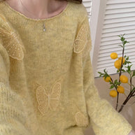 WW | Eleganter Pullover Aus Besticktem Blumenstrick Für Frauen