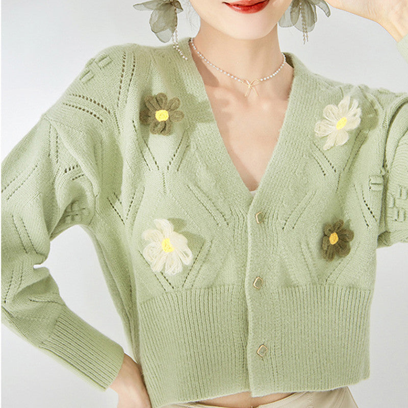 Damen Strickjacke mit floralen Applikationen und strukturiertem Design WW