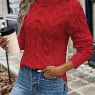 Damen Rollkragenpullover mit strukturiertem Zopfmuster WW