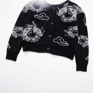 Damen Strickjacke mit einzigartigem Drachenmuster und Knopfleiste WW