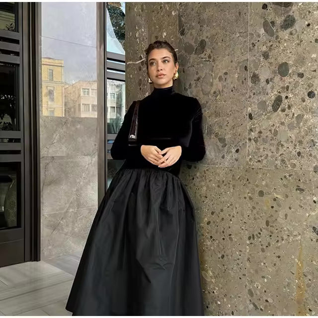Damen Eleganter Maxirock mit voluminösem Schnitt und luxuriösem Satin-Finish W&W Mode