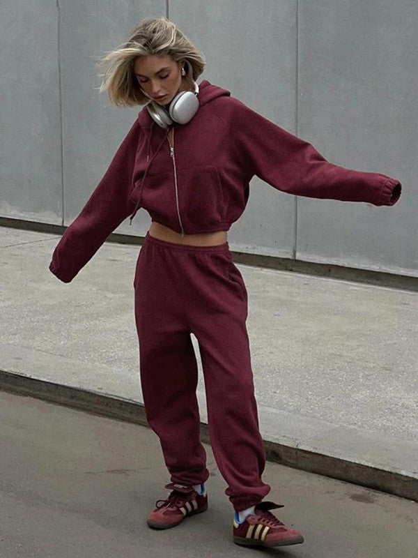 Damen Sportliches Hoodie-Set mit hohem Kragen und bequemen Hosen WW