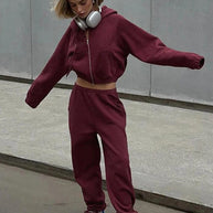 Damen Sportliches Hoodie-Set mit hohem Kragen und bequemen Hosen WW
