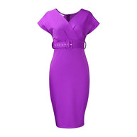 WW | Damen V-Ausschnitt Figurbetontes Midi Kleid mit Gürtel