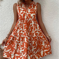 Damen luftiges ärmelloses Sommerkleid mit floralen Mustern und weitem Schnitt WW