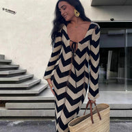 Damen Strick-Maxi-Kleid mit Zickzackmuster und dezenten Cut-Outs WW