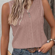 Damen Ärmelloses Top mit Knopfdetail und Lochmuster WW