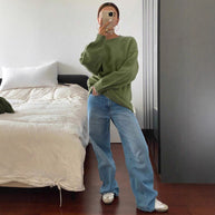 Damen Pullover mit weitem Schnitt aus feinem Strickmaterial WW