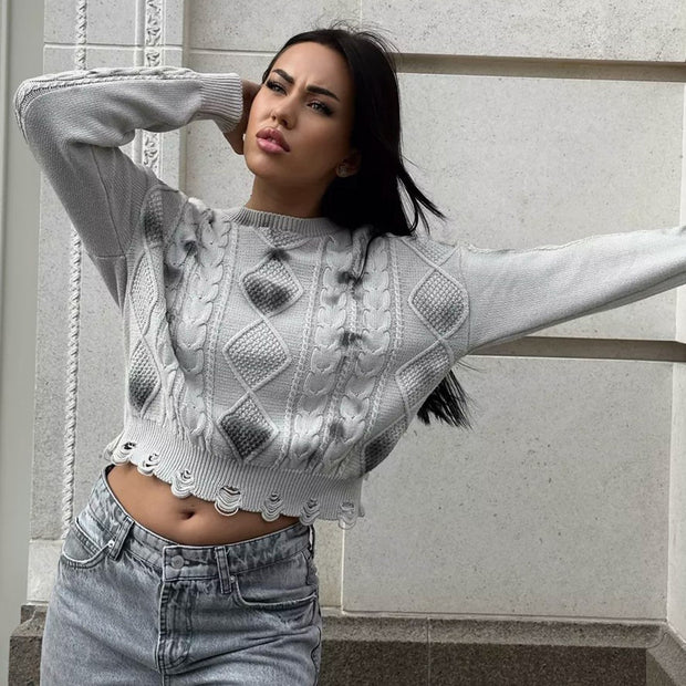 Damen Strickpullover mit strukturiertem Zopfmuster und lässigem Schnitt WW
