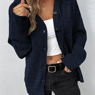 Damen elegante Strickjacke mit Kapuze und Knöpfen