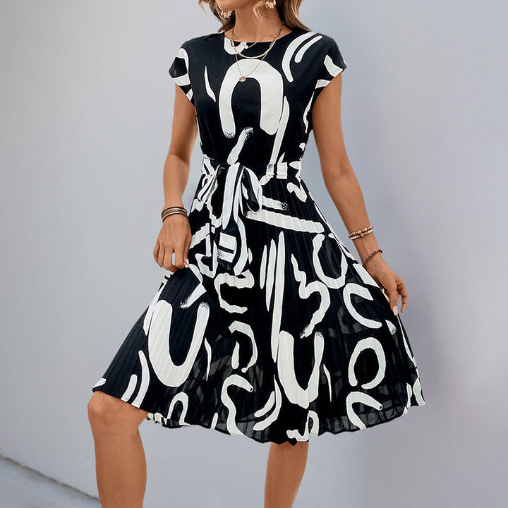 Damen Midikleid mit raffiniertem Taillengürtel und verspieltem Muster W&W Mode