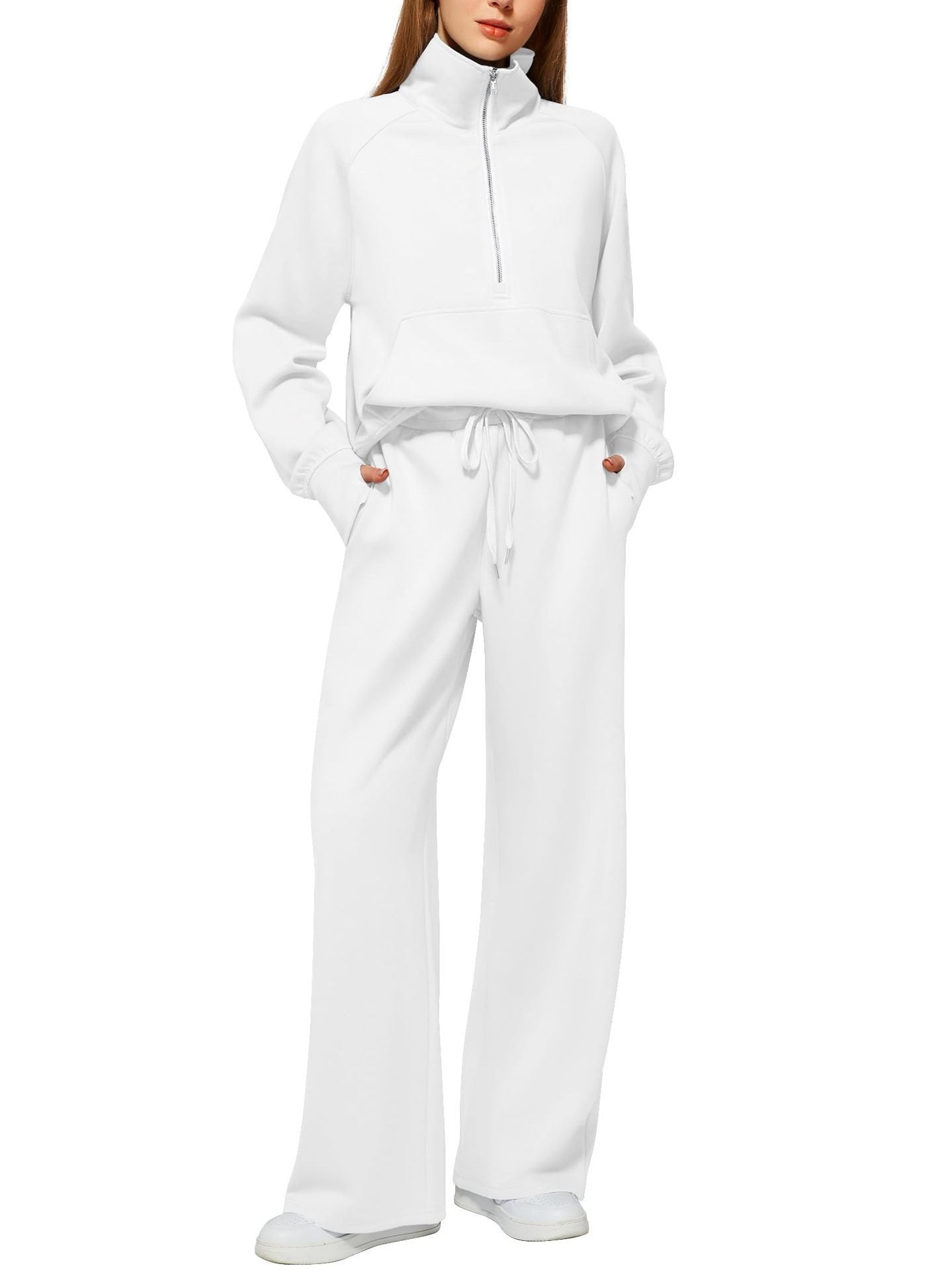 Damen sportliches Sweatset mit hohem Kragen und weitem Bein WW