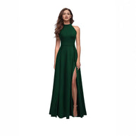Damen Maxikleid mit seitlichem Schlitz und elegantem Kragen WW
