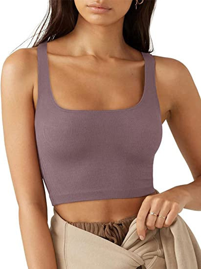 Damen Crop Top mit geripptem Stoff und breiten Trägern W&W Mode