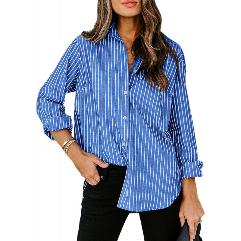 Damen Designermode gestreifte Bluse mit langen Ärmeln WW