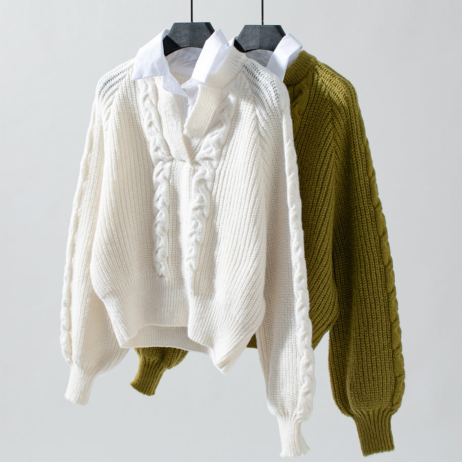 Damen Strickpullover mit stylischem Kragen WW