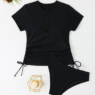 Damen Sport-Badeanzug-Set mit kurzem Oberteil und seitlichen Raffungen WW