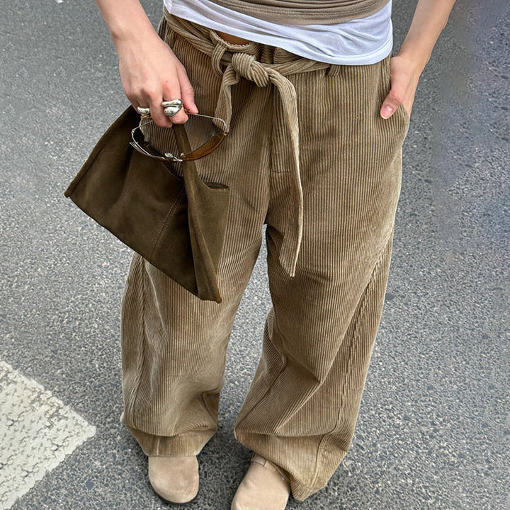 Damen lockere Leinenhose mit Taillengürtel W&W Mode