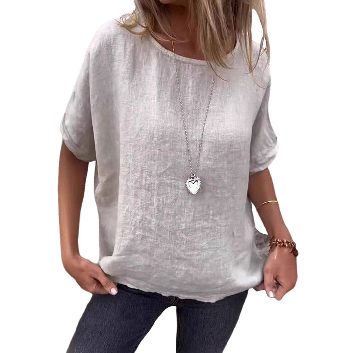 Damen Leinenbluse mit lockerem Schnitt und modischen Halbärmeln W&W Mode