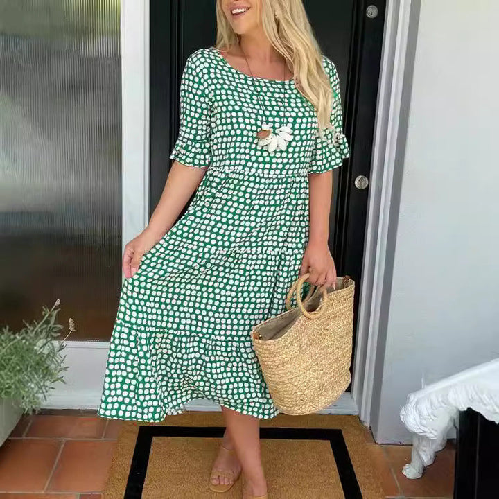 W&W Mode | Sommer Rundhals Bedrucktes Kurzarmkleid